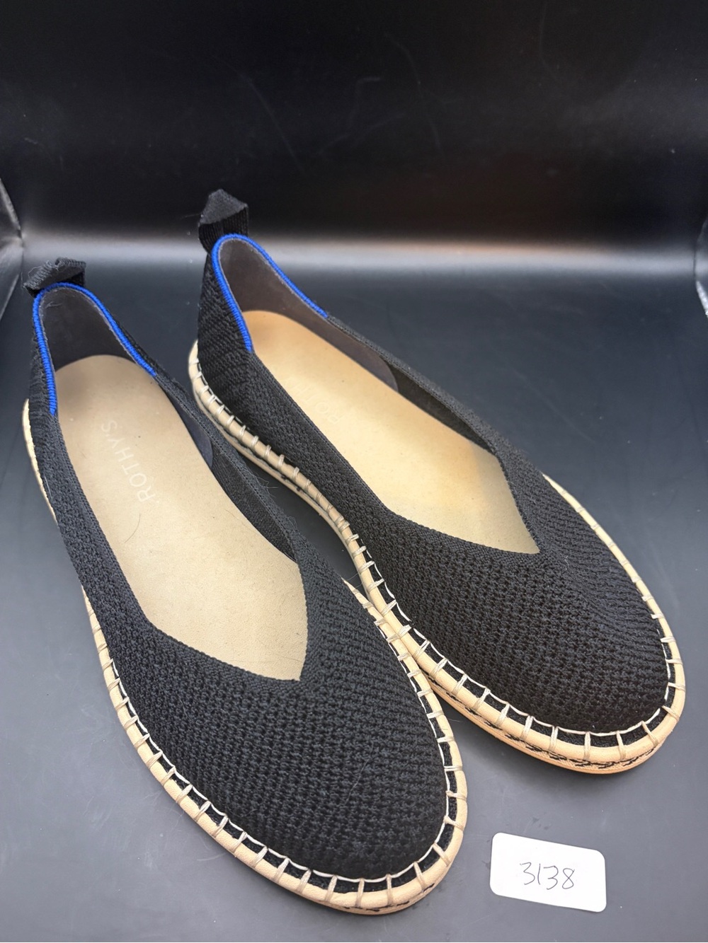 Rothys Black knit Slip-On Espadrille Flats EUC Size 8